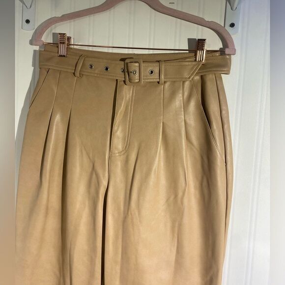 7 For All Mankind Vegan Leather Hi-Rise Belted Pants Cognac Sz S - Picture 3 of 6